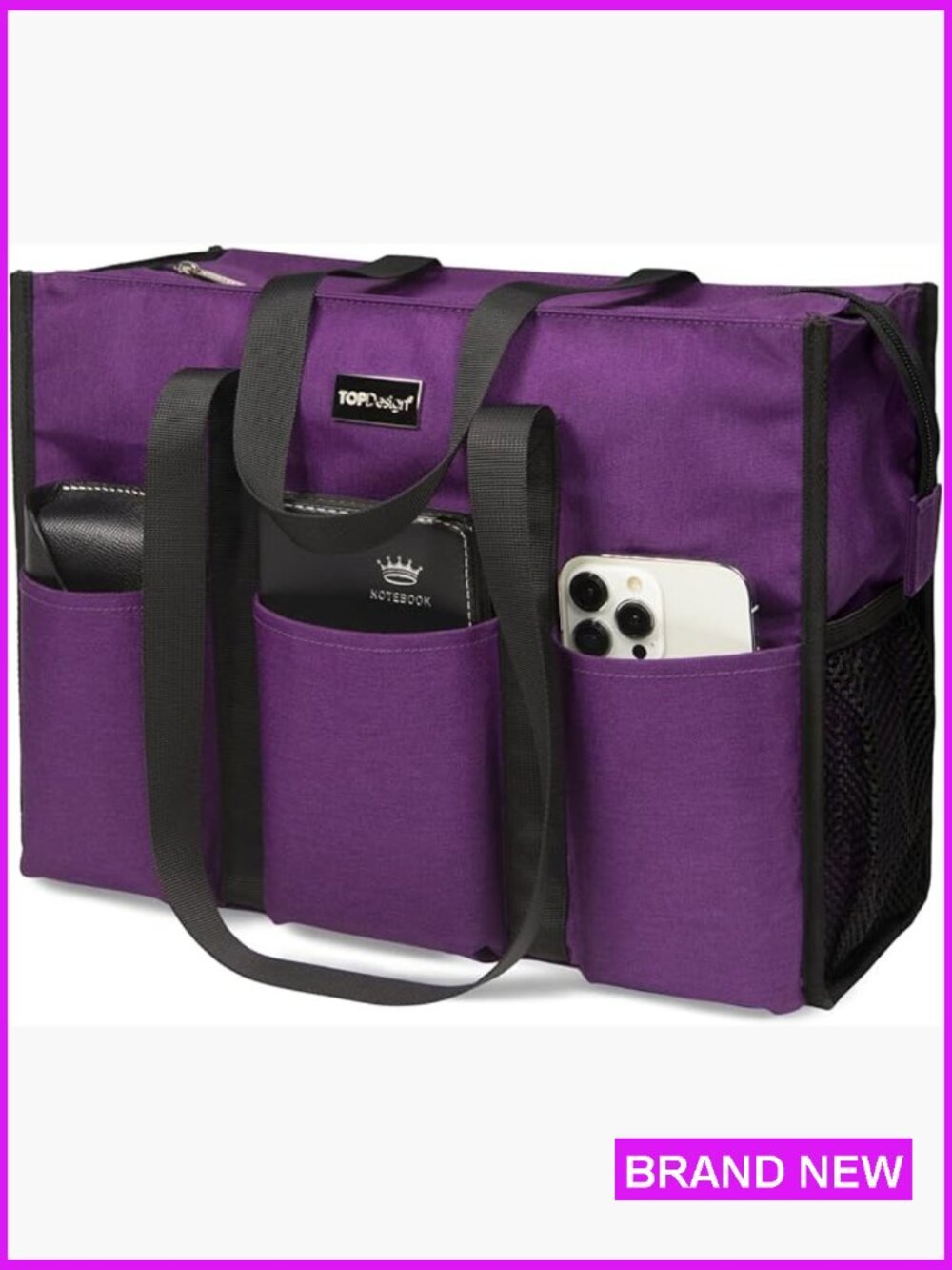 Water Resistant Tote Bag with 13 Pockets Top Zipper Closure Work Bag Satchel
